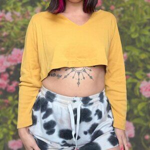 ReUp Chic Custom mustard yellow long sleeve crop top (Like new)